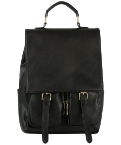 Fashion Faux Buckle Flap Backpack GLM-0116 BLACK